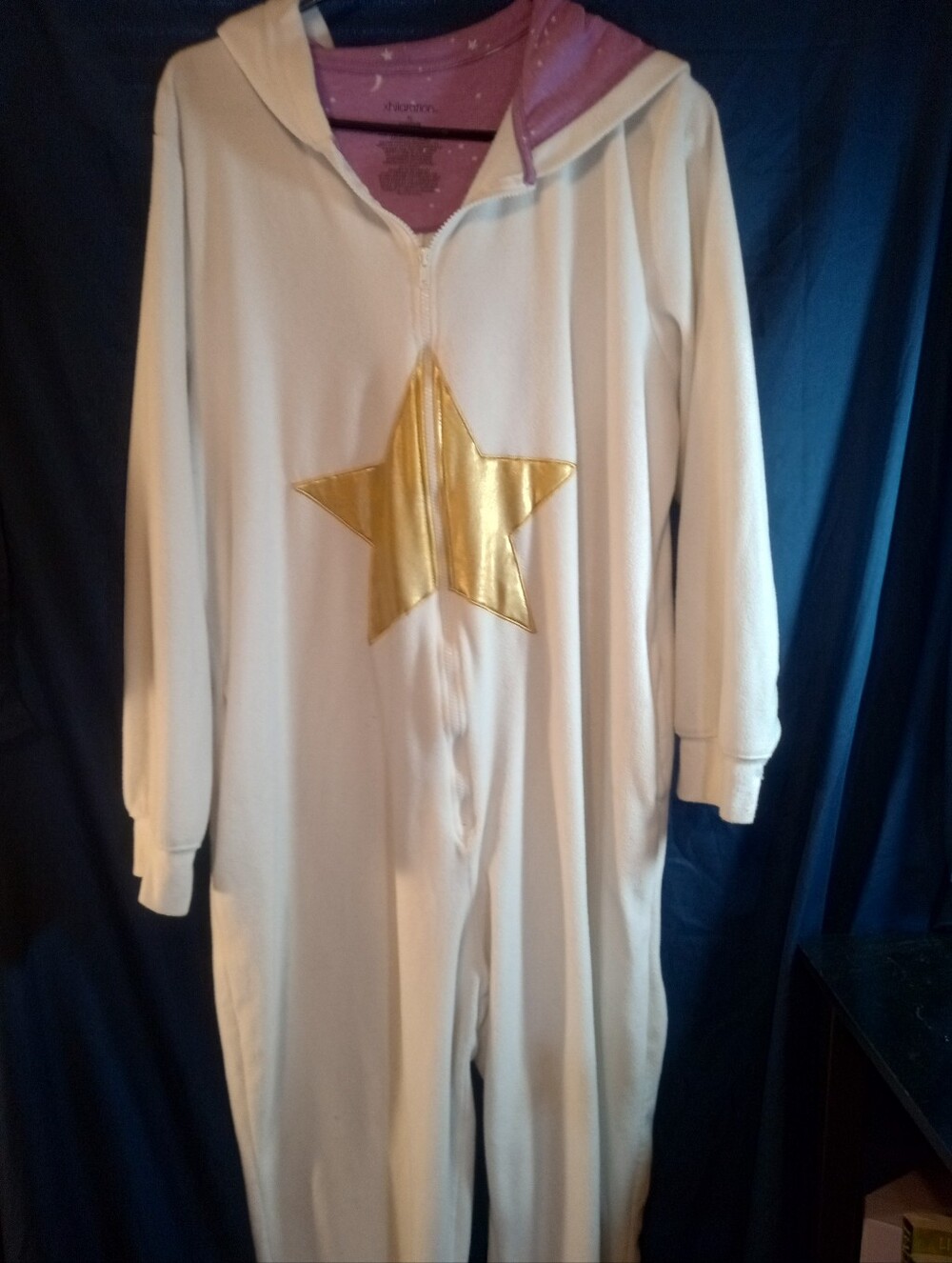 Xhilaration White Hooded Onesie Pajamas with Gold Star